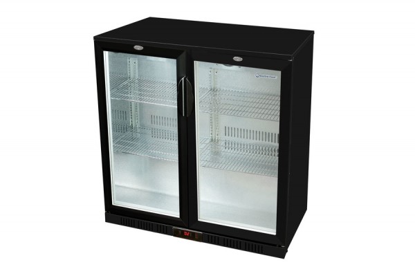Gastro-Cool Flaschenkühlschrank mit Glastür - schwarz - Flügeltür selbstschließend - GCUC200 Seitlich leer