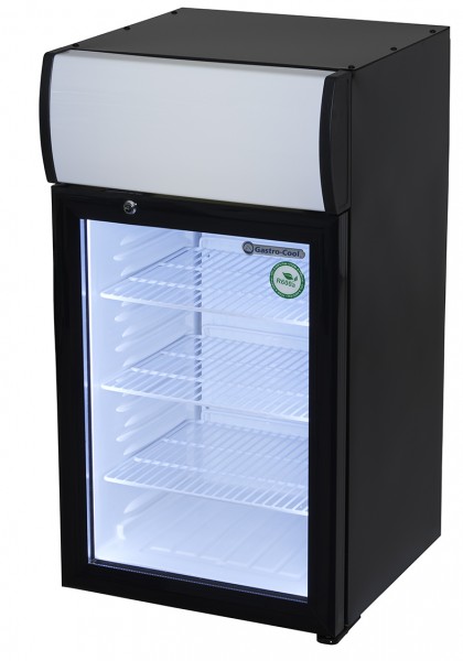 Gastro-Cool - Werbekühlschrank - klein - schwarz/weiß - LED - GCDC50 - seitlich gefüllt