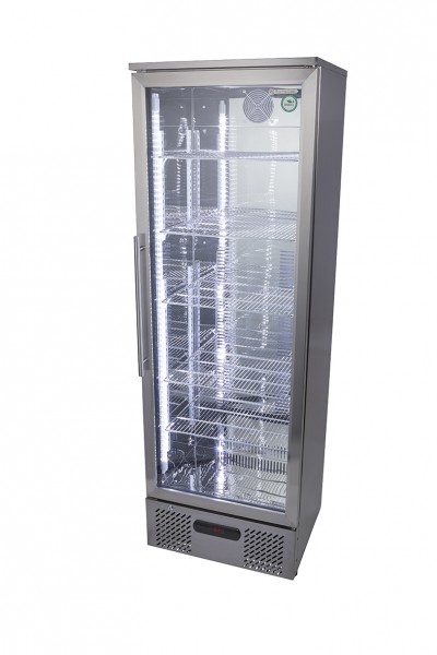 Gastro-Cool - Edelstahl Kühlschrank mit Glastür - Umluft - groß - GCGD300 - Seitenansicht leer